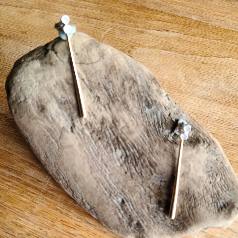 Italian 14k Gold Two-Tone & Diamond Stick Earring